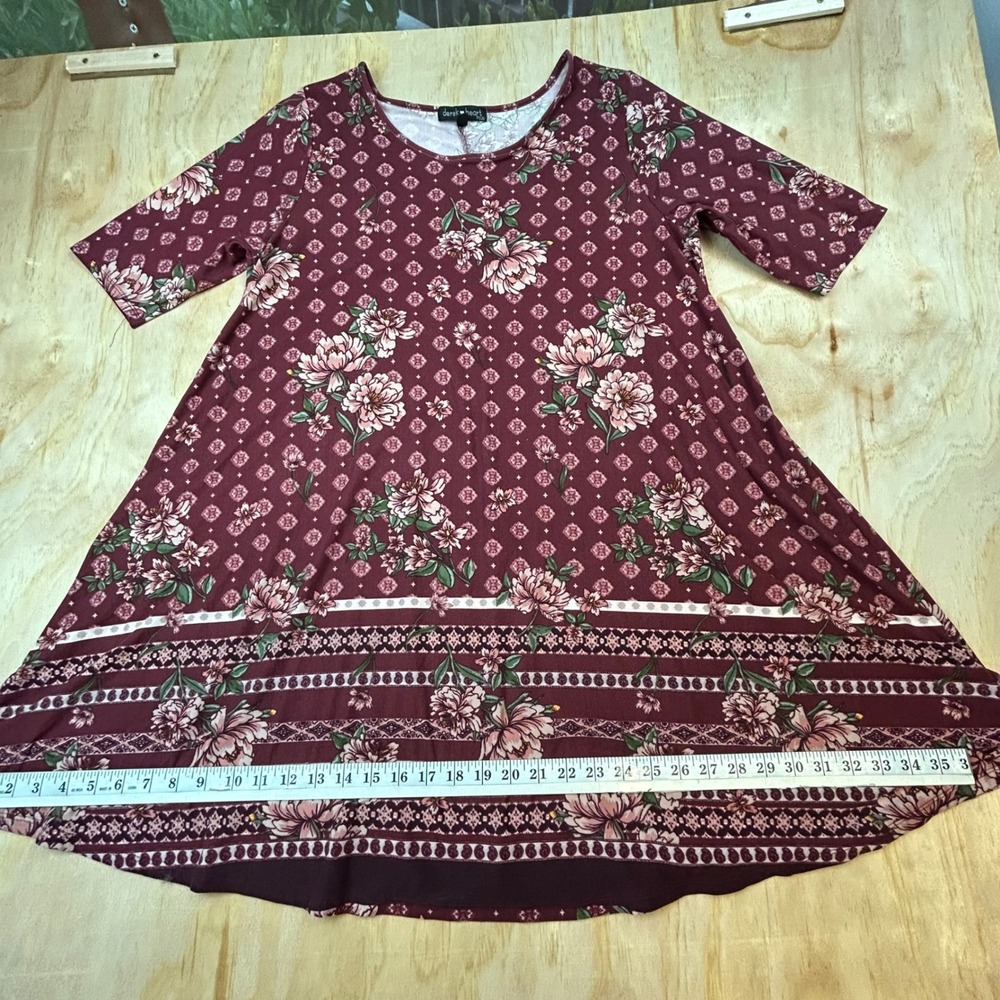 Derek Heart Plus Burgundy Floral Swing Tunic Top Short Sleeve 1X